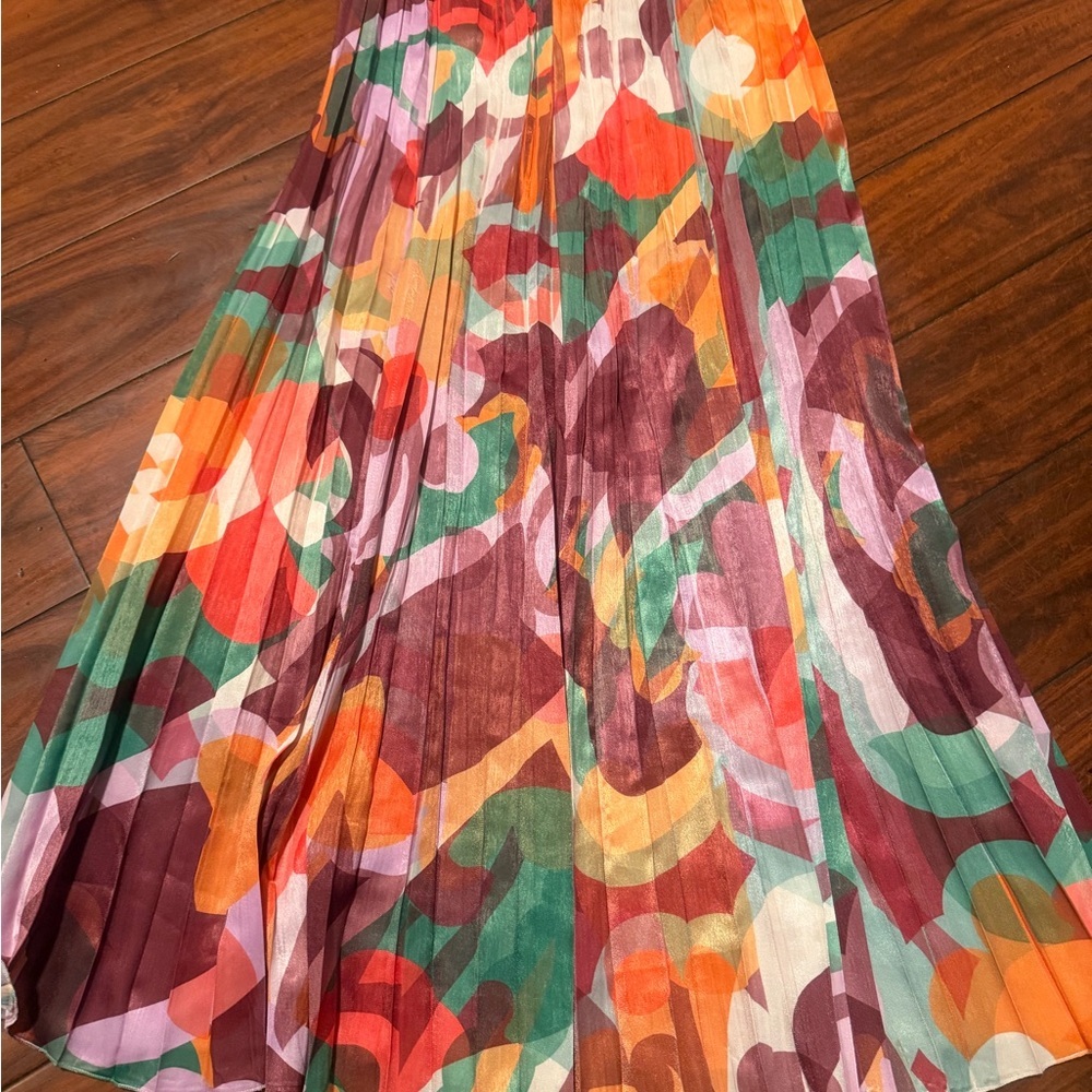 Orly Paris Abstract Multicolor Pleated Maxi Skirt — Floral Swirl Print - Picture 2 of 7